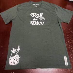 Monopoly green men’s roll the dice graphic front back T-shirt, large